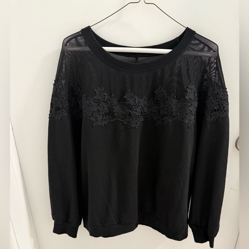 SHEIN Elegant Black Lace Sweatshirt